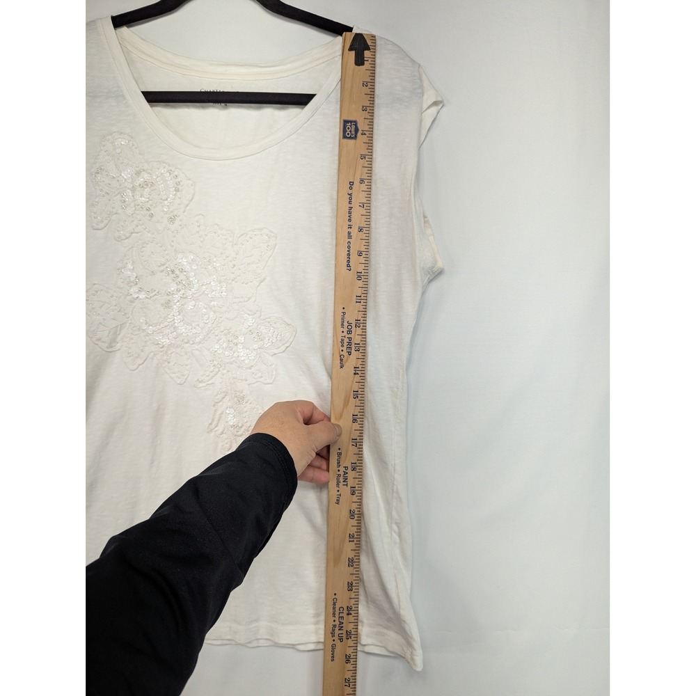 Charter Club White Sleeveless‎ Embellished T Shirt Top Size M - Picture 6 of 8